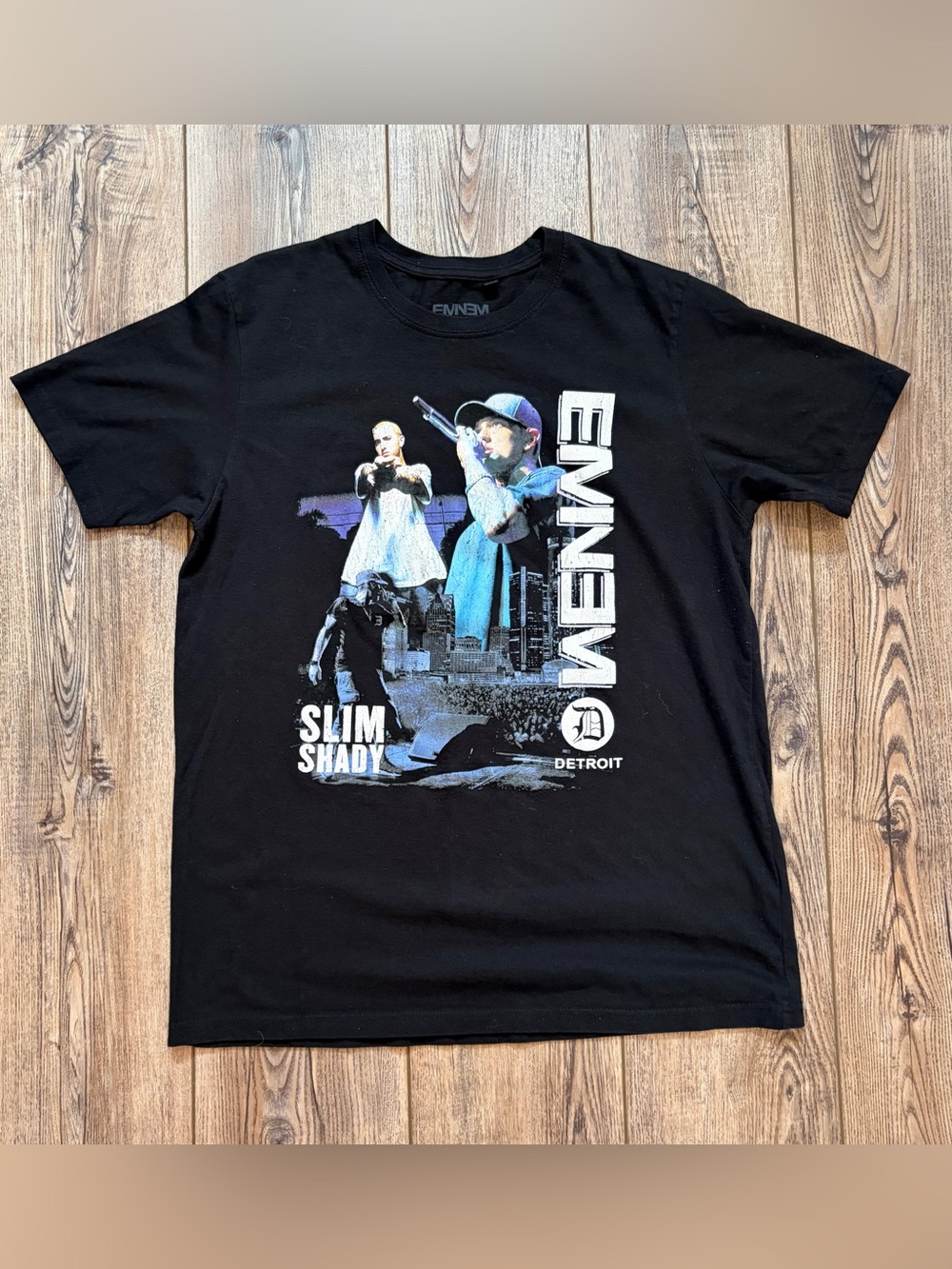 Eminem Slim Shady Detroit Graphic Rap Tee Black T-Shirt Mens Large Y2K